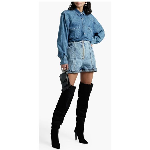 IRO PARIS Made In Italy Denim Shorts Jean Powelly Cuffed Acid Wash High Rise 40 - Picture 1 of 7
